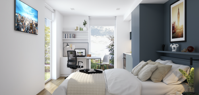 Rooms offer space to work and sleep